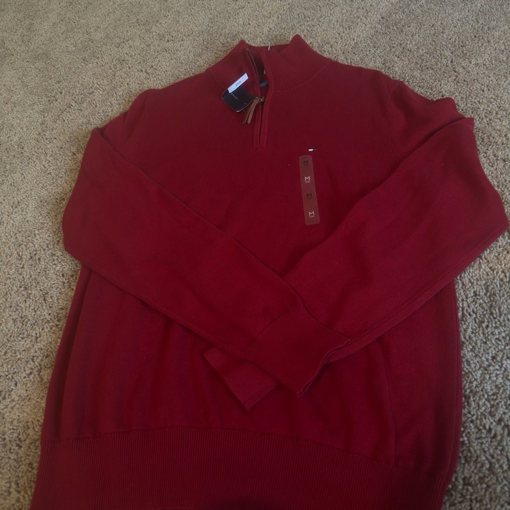Tommy Hilfiger Men's Zip Up Sweater in Deep Red